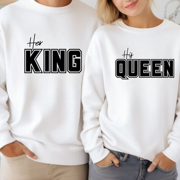 Custom Matching Couples Sweatshirts Sweaters - Her King His Queen - Picture 1 of 3